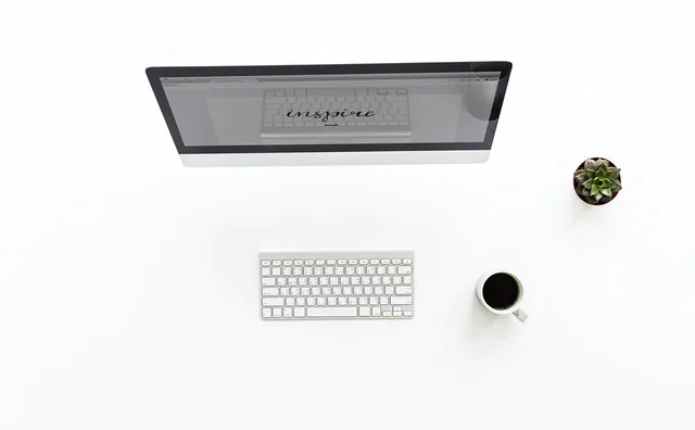 computer, nobody, flatlay, workspace, data, desktop, workplace, desk, hands, showing, working, office, information, screen, keyboard, white table, aerial, pc, view, startup, business, work. Marketing attribution software selection: buyer process